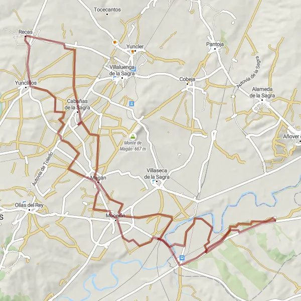 Miniatua del mapa de inspiración ciclista "Ruta Recas - Cabañas de la Sagra" en Castilla-La Mancha, Spain. Generado por Tarmacs.app planificador de rutas ciclistas