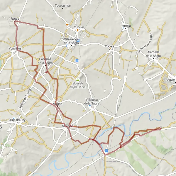 Miniatuurkaart van de fietsinspiratie "Ruta de las Colinas y Valles" in Castilla-La Mancha, Spain. Gemaakt door de Tarmacs.app fietsrouteplanner