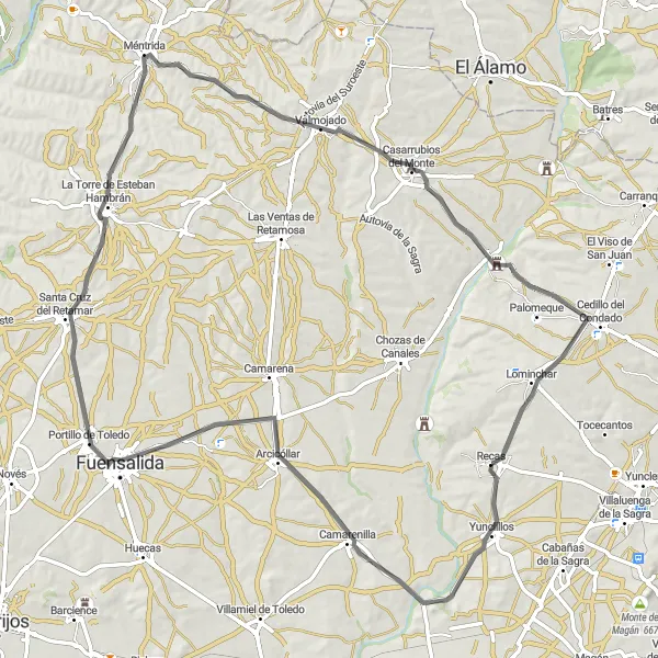 Map miniature of "Arcicóllar-Portillo de Toledo Loop" cycling inspiration in Castilla-La Mancha, Spain. Generated by Tarmacs.app cycling route planner