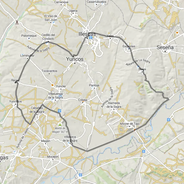 Miniatura mapy "Rowery w okolicach Recas - road" - trasy rowerowej w Castilla-La Mancha, Spain. Wygenerowane przez planer tras rowerowych Tarmacs.app