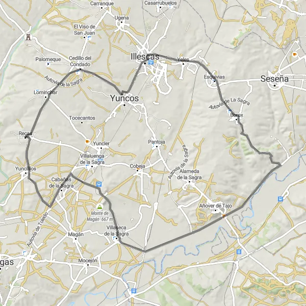 Miniatuurkaart van de fietsinspiratie "Ontdek Recas en omgeving op de fiets" in Castilla-La Mancha, Spain. Gemaakt door de Tarmacs.app fietsrouteplanner