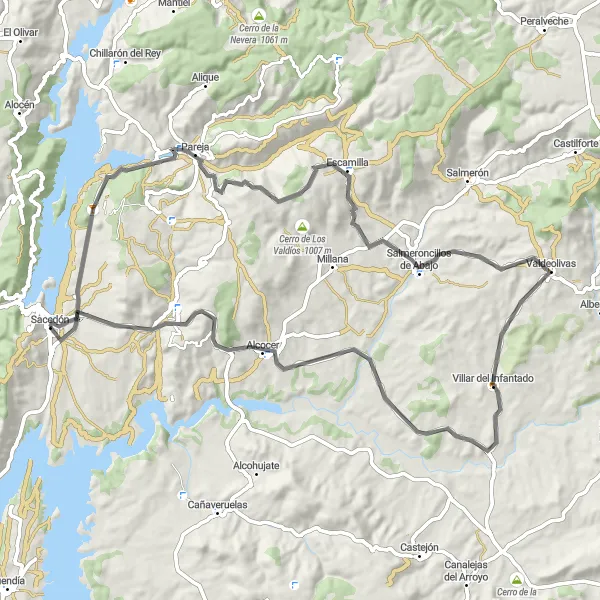 Map miniature of "Scenic Road Cycling in Castilla-La Mancha" cycling inspiration in Castilla-La Mancha, Spain. Generated by Tarmacs.app cycling route planner