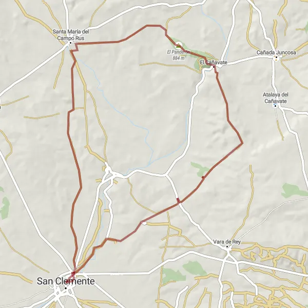 Map miniature of "Santa María del Campo Rus and El Cañavate Gravel Adventure" cycling inspiration in Castilla-La Mancha, Spain. Generated by Tarmacs.app cycling route planner