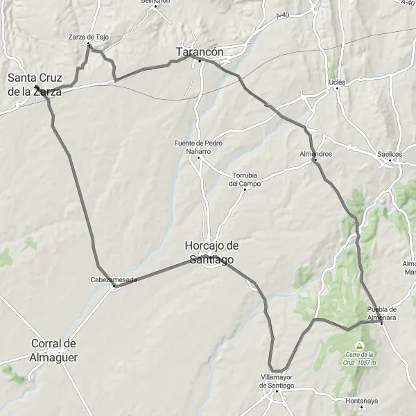 Map miniature of "Santa Cruz de la Zarza - Cabezamesada Loop" cycling inspiration in Castilla-La Mancha, Spain. Generated by Tarmacs.app cycling route planner