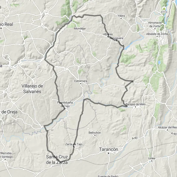 Map miniature of "Scenic Road Round-Trip" cycling inspiration in Castilla-La Mancha, Spain. Generated by Tarmacs.app cycling route planner