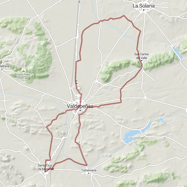 Miniatua del mapa de inspiración ciclista "Ruta de los Cerros" en Castilla-La Mancha, Spain. Generado por Tarmacs.app planificador de rutas ciclistas