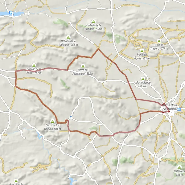 Miniatura mapy "Przygoda Gravel wokół Santa Cruz de Mudela" - trasy rowerowej w Castilla-La Mancha, Spain. Wygenerowane przez planer tras rowerowych Tarmacs.app