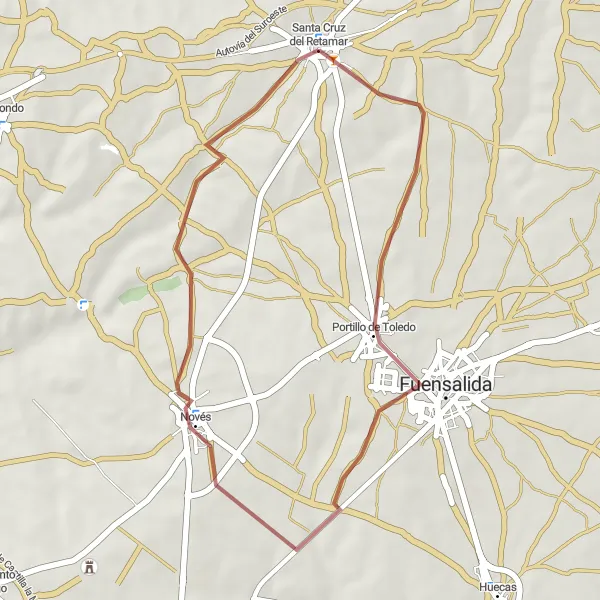 Miniatura mapy "Spokojna trasa odkrywająca okolice Santa Cruz del Retamar" - trasy rowerowej w Castilla-La Mancha, Spain. Wygenerowane przez planer tras rowerowych Tarmacs.app
