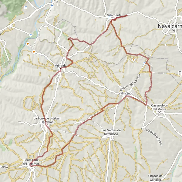 Miniatura mapy "Przejażdżka przez Méntrida i Valmojado" - trasy rowerowej w Castilla-La Mancha, Spain. Wygenerowane przez planer tras rowerowych Tarmacs.app