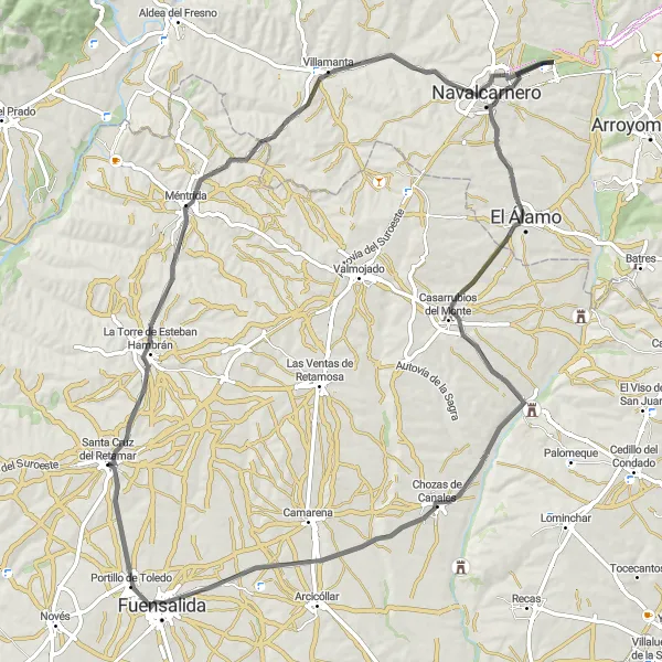 Map miniature of "Challenging Road Cycling Adventure" cycling inspiration in Castilla-La Mancha, Spain. Generated by Tarmacs.app cycling route planner