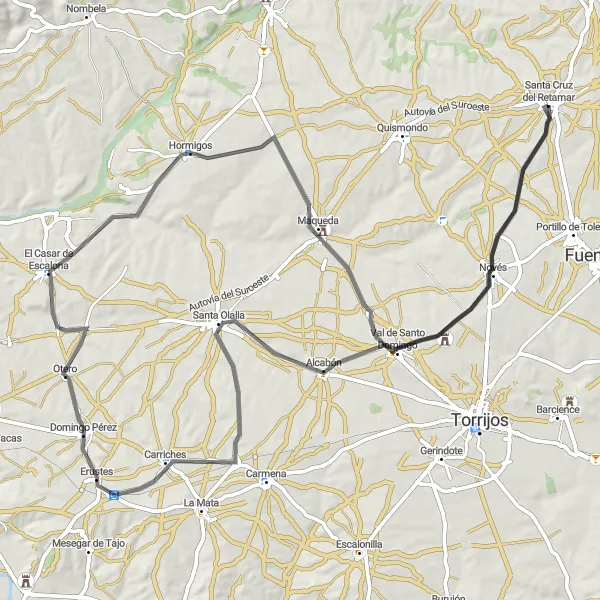 Miniatuurkaart van de fietsinspiratie "Tocht door schilderachtige dorpjes" in Castilla-La Mancha, Spain. Gemaakt door de Tarmacs.app fietsrouteplanner