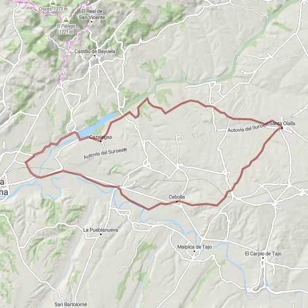 Map miniature of "Scenic Gravel Ride to Cebolla and Cazalegas" cycling inspiration in Castilla-La Mancha, Spain. Generated by Tarmacs.app cycling route planner