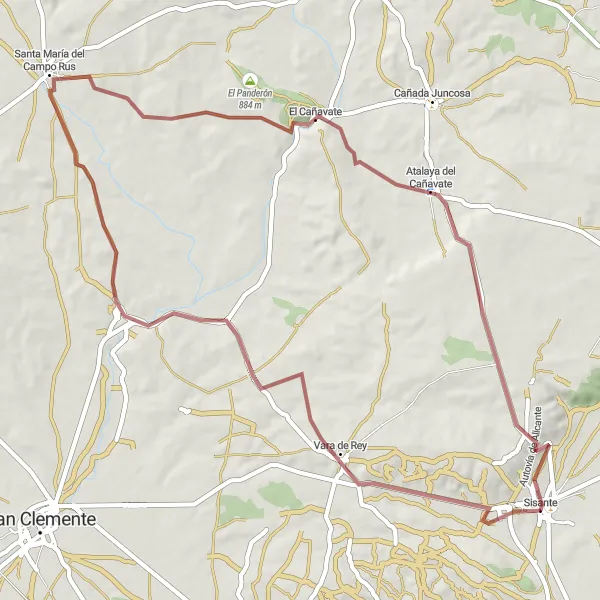 Map miniature of "Gravel Route: Santa María del Campo Rus Loop" cycling inspiration in Castilla-La Mancha, Spain. Generated by Tarmacs.app cycling route planner