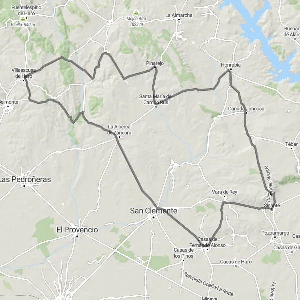 Miniatura mapy "Trasa szosowa w okolicach Sisante" - trasy rowerowej w Castilla-La Mancha, Spain. Wygenerowane przez planer tras rowerowych Tarmacs.app