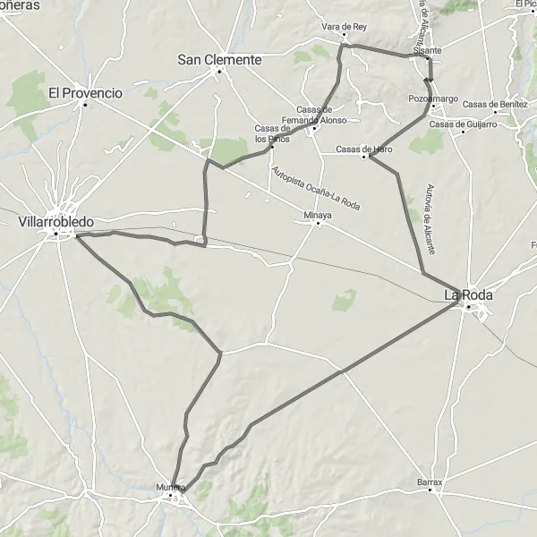 Map miniature of "La Roda Discovery Tour" cycling inspiration in Castilla-La Mancha, Spain. Generated by Tarmacs.app cycling route planner