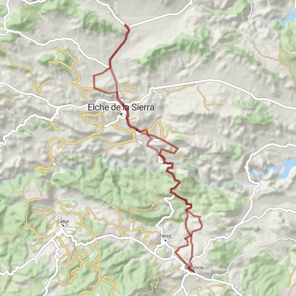 Miniatura mapy "Szutrowe Cuda wokół Socovos" - trasy rowerowej w Castilla-La Mancha, Spain. Wygenerowane przez planer tras rowerowych Tarmacs.app