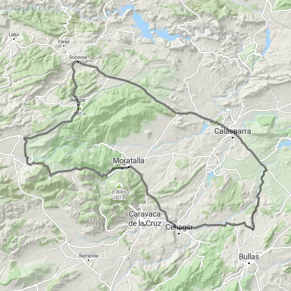 Miniatura mapy "Rowerowa Przygoda wokół Socovos" - trasy rowerowej w Castilla-La Mancha, Spain. Wygenerowane przez planer tras rowerowych Tarmacs.app