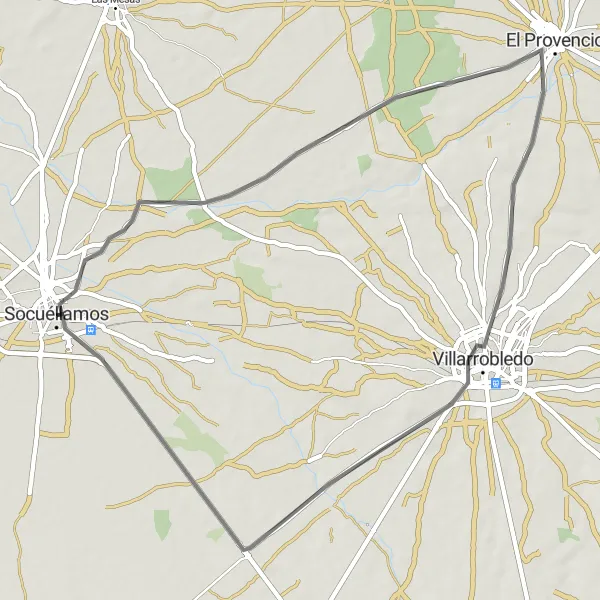 Map miniature of "Villarrobledo Exploration" cycling inspiration in Castilla-La Mancha, Spain. Generated by Tarmacs.app cycling route planner