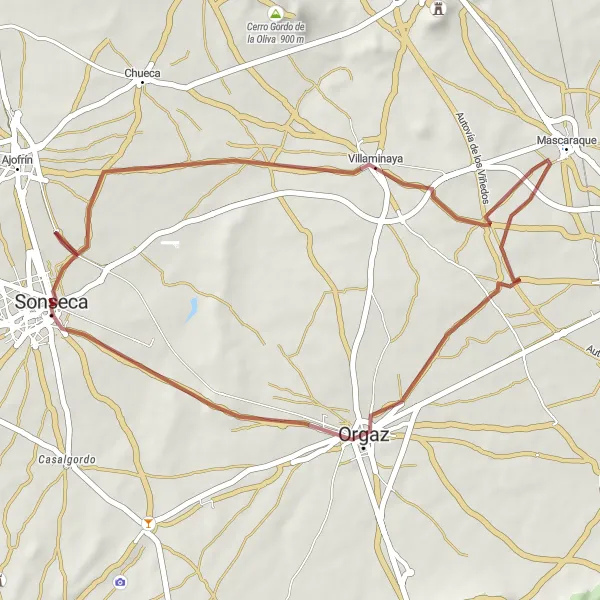 Map miniature of "Sonseca to Villaminaya Loop" cycling inspiration in Castilla-La Mancha, Spain. Generated by Tarmacs.app cycling route planner