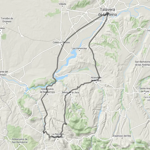 Miniatua del mapa de inspiración ciclista "Ruta de los Pueblos de la Jara" en Castilla-La Mancha, Spain. Generado por Tarmacs.app planificador de rutas ciclistas