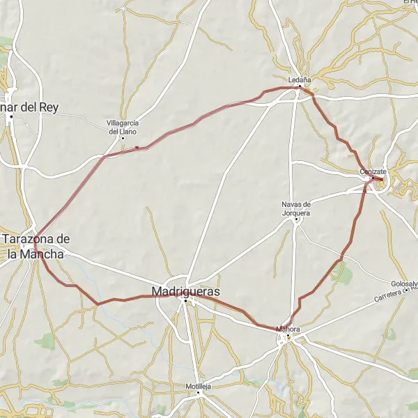 Miniatura mapy "Trasa Via Verde od Tarazona de la Mancha przez Ledaña do Madrigueras" - trasy rowerowej w Castilla-La Mancha, Spain. Wygenerowane przez planer tras rowerowych Tarmacs.app