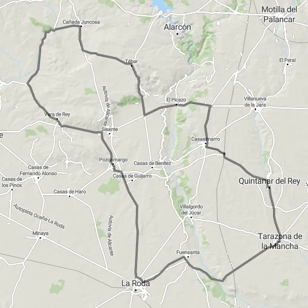 Miniatuurkaart van de fietsinspiratie "Avontuurlijke tocht vanuit Tarazona de la Mancha naar Rubielos Bajos" in Castilla-La Mancha, Spain. Gemaakt door de Tarmacs.app fietsrouteplanner