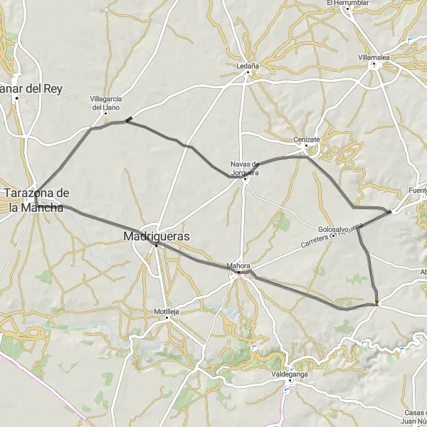 Miniatura mapy "Trasa przez Campoalbillo i Mahora" - trasy rowerowej w Castilla-La Mancha, Spain. Wygenerowane przez planer tras rowerowych Tarmacs.app