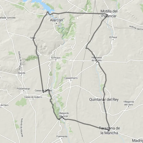 Miniatua del mapa de inspiración ciclista "Ruta del Júcar y el Cabriel" en Castilla-La Mancha, Spain. Generado por Tarmacs.app planificador de rutas ciclistas
