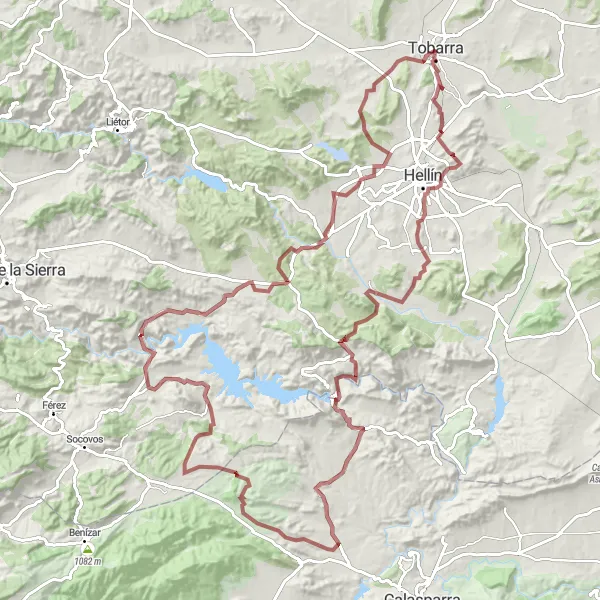 Map miniature of "The Mountainous Gravel Adventure: Tobarra to Antiguo Castillo" cycling inspiration in Castilla-La Mancha, Spain. Generated by Tarmacs.app cycling route planner