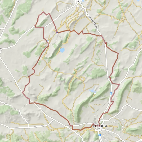 Map miniature of "Gravel Adventure through Cerro Lobo, Abuzaderas, Casa de las Monjas, and Tobarra" cycling inspiration in Castilla-La Mancha, Spain. Generated by Tarmacs.app cycling route planner