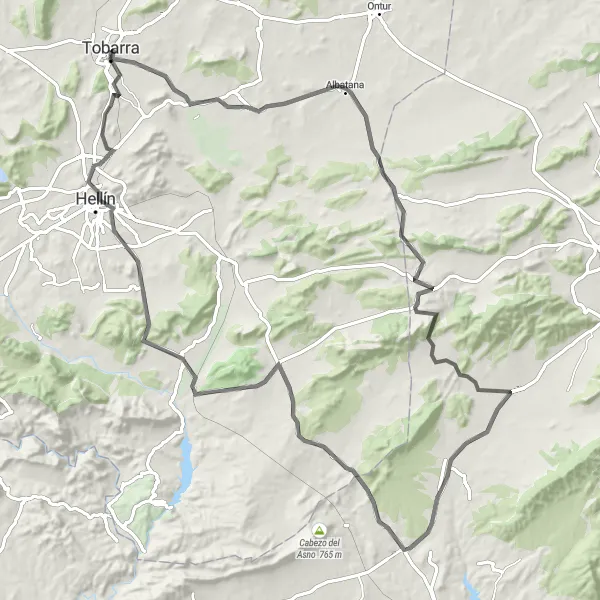 Map miniature of "Road Cycling Route through Albatana, Cabezo del Puerto, Agramón, and Hellín" cycling inspiration in Castilla-La Mancha, Spain. Generated by Tarmacs.app cycling route planner