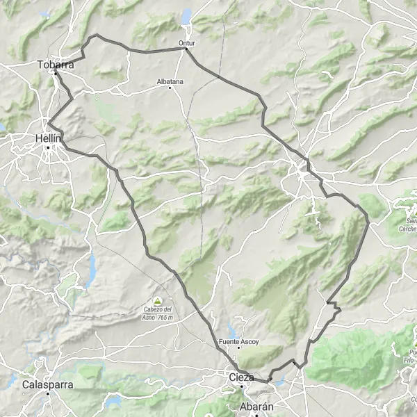 Miniatuurkaart van de fietsinspiratie "Langs de meest pittoreske plekken van Ontur naar Cieza" in Castilla-La Mancha, Spain. Gemaakt door de Tarmacs.app fietsrouteplanner