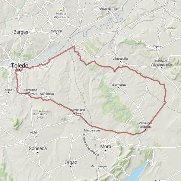 Map miniature of "Through the Land of Castles" cycling inspiration in Castilla-La Mancha, Spain. Generated by Tarmacs.app cycling route planner