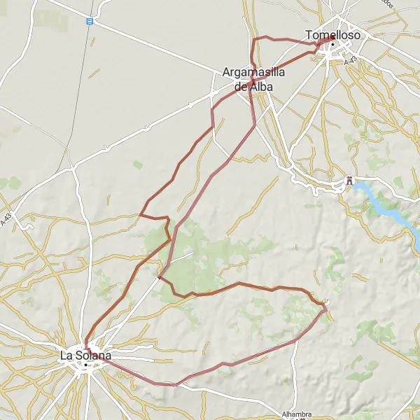 Miniatura mapy "Trasa gravelowa przez La Solanę" - trasy rowerowej w Castilla-La Mancha, Spain. Wygenerowane przez planer tras rowerowych Tarmacs.app