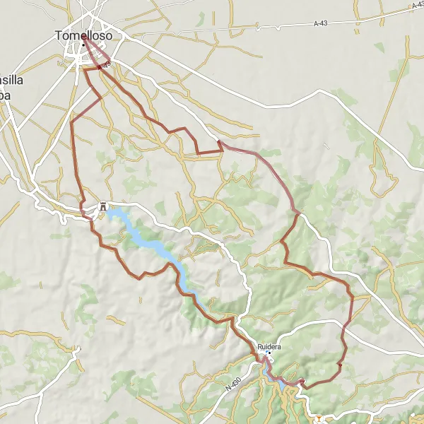 Map miniature of "Discover the Beauty of Laguna Lengua" cycling inspiration in Castilla-La Mancha, Spain. Generated by Tarmacs.app cycling route planner