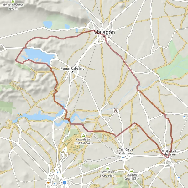 Map miniature of "Cultural Loop to Peralvillo" cycling inspiration in Castilla-La Mancha, Spain. Generated by Tarmacs.app cycling route planner