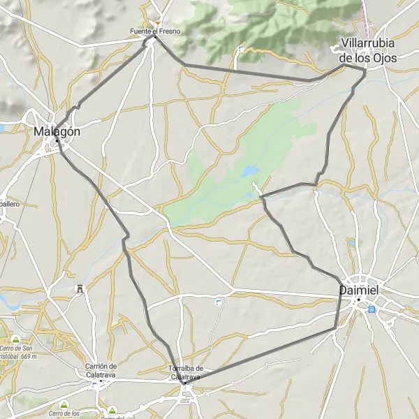 Miniatura mapy "Przez miejsca pełne historii" - trasy rowerowej w Castilla-La Mancha, Spain. Wygenerowane przez planer tras rowerowych Tarmacs.app