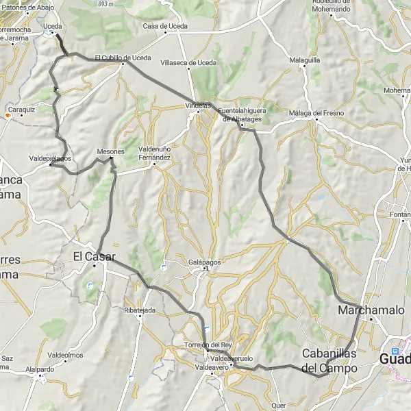 Map miniature of "Challenging Road Ride" cycling inspiration in Castilla-La Mancha, Spain. Generated by Tarmacs.app cycling route planner