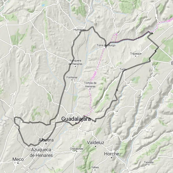 Map miniature of "Challenging Road Delight" cycling inspiration in Castilla-La Mancha, Spain. Generated by Tarmacs.app cycling route planner