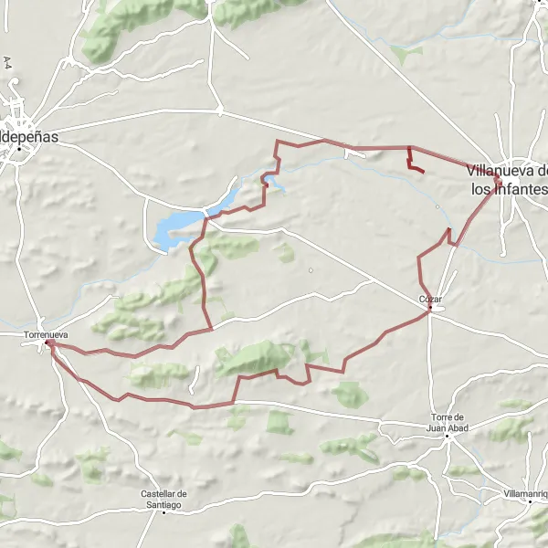 Map miniature of "The Gravel Quest" cycling inspiration in Castilla-La Mancha, Spain. Generated by Tarmacs.app cycling route planner