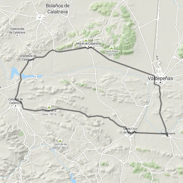 Map miniature of "Road to Santa Cruz" cycling inspiration in Castilla-La Mancha, Spain. Generated by Tarmacs.app cycling route planner