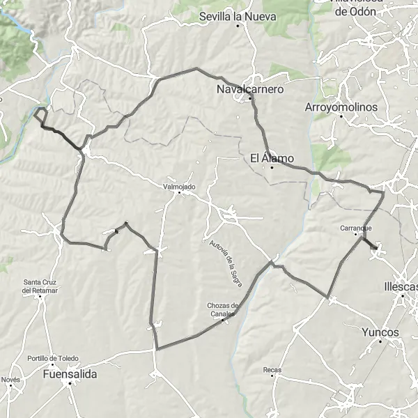 Map miniature of "Cycling through Castilla-La Mancha" cycling inspiration in Castilla-La Mancha, Spain. Generated by Tarmacs.app cycling route planner