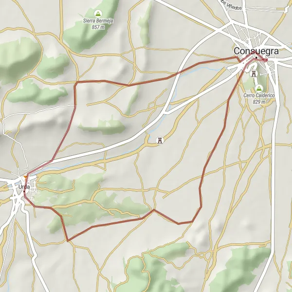 Map miniature of "Scenic Gravel Loop near Urda" cycling inspiration in Castilla-La Mancha, Spain. Generated by Tarmacs.app cycling route planner