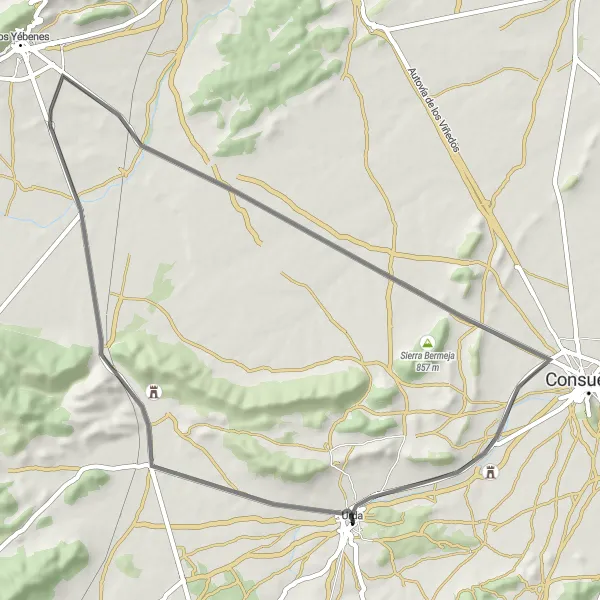 Miniatua del mapa de inspiración ciclista "Ruta de los Castillos y Presas" en Castilla-La Mancha, Spain. Generado por Tarmacs.app planificador de rutas ciclistas