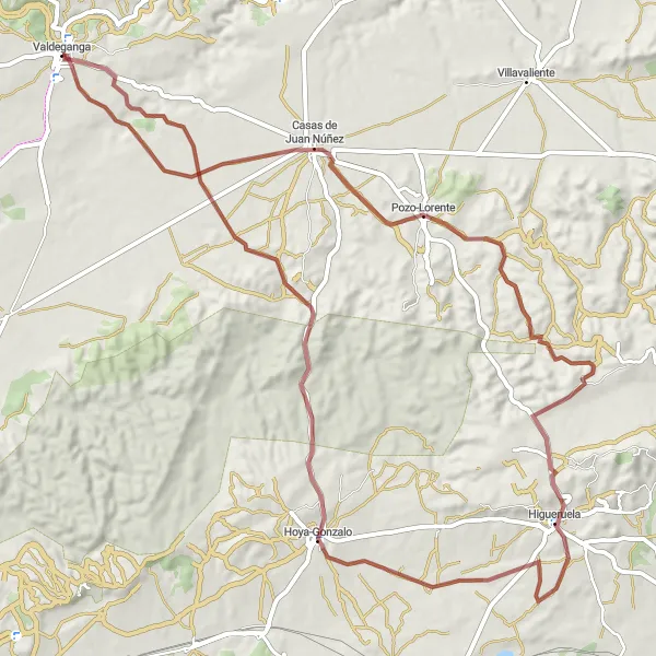 Map miniature of "Scenic Gravel Route: Valley Exploration" cycling inspiration in Castilla-La Mancha, Spain. Generated by Tarmacs.app cycling route planner