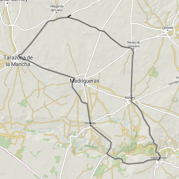 Map miniature of "Valdeganga Express Road Cycling" cycling inspiration in Castilla-La Mancha, Spain. Generated by Tarmacs.app cycling route planner