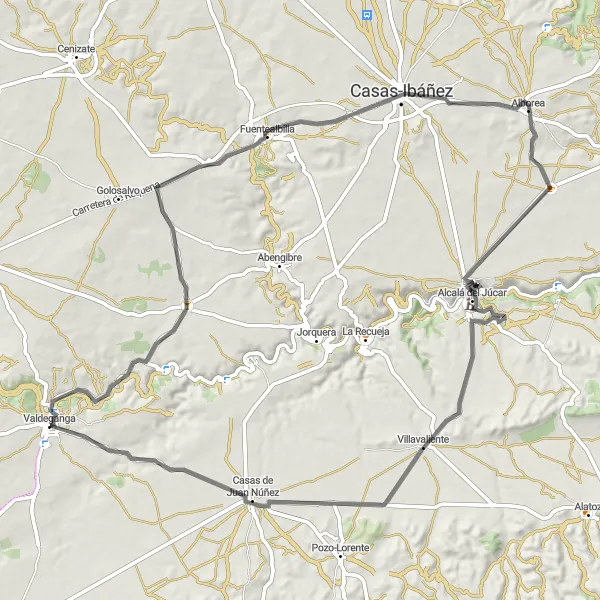 Miniatua del mapa de inspiración ciclista "Ruta de los Pueblos del Júcar" en Castilla-La Mancha, Spain. Generado por Tarmacs.app planificador de rutas ciclistas