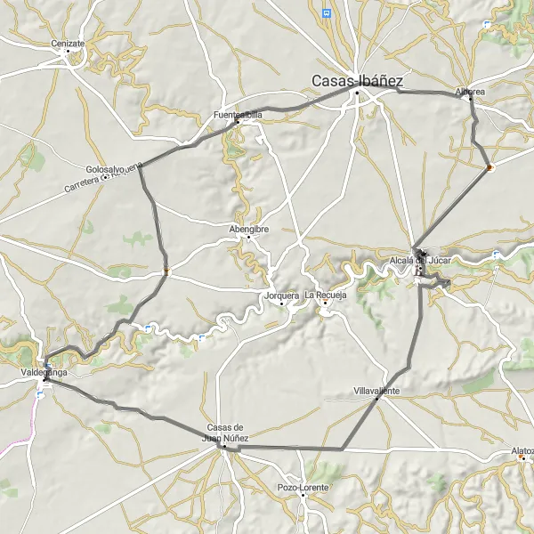 Map miniature of "Valdeganga Scenic Loop" cycling inspiration in Castilla-La Mancha, Spain. Generated by Tarmacs.app cycling route planner