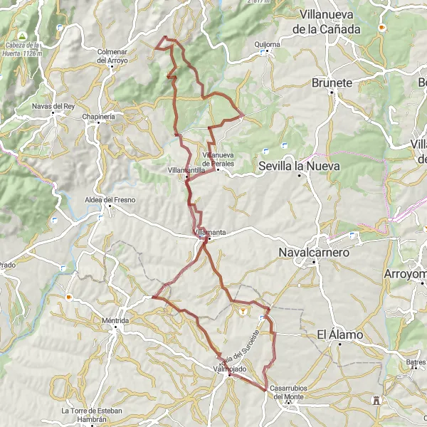 Miniatuurkaart van de fietsinspiratie "Valmojado - Villamantilla - Perales de Milla - Villamanta - Valmojado" in Castilla-La Mancha, Spain. Gemaakt door de Tarmacs.app fietsrouteplanner