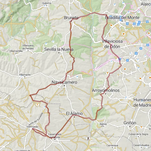 Map miniature of "Valmojado Gravel Loop" cycling inspiration in Castilla-La Mancha, Spain. Generated by Tarmacs.app cycling route planner